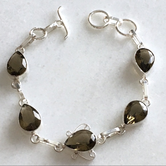 New Sim Smokey Quartz Crystal Silver Overlay Bracelet Toggles 7.5 , 8 - Picture 2 of 8